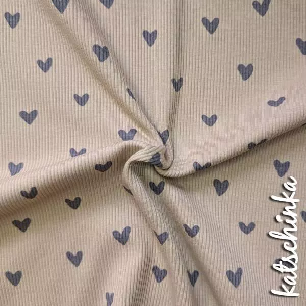 Ribjersey Herzen dunkelbeige 507 schmale Rippen