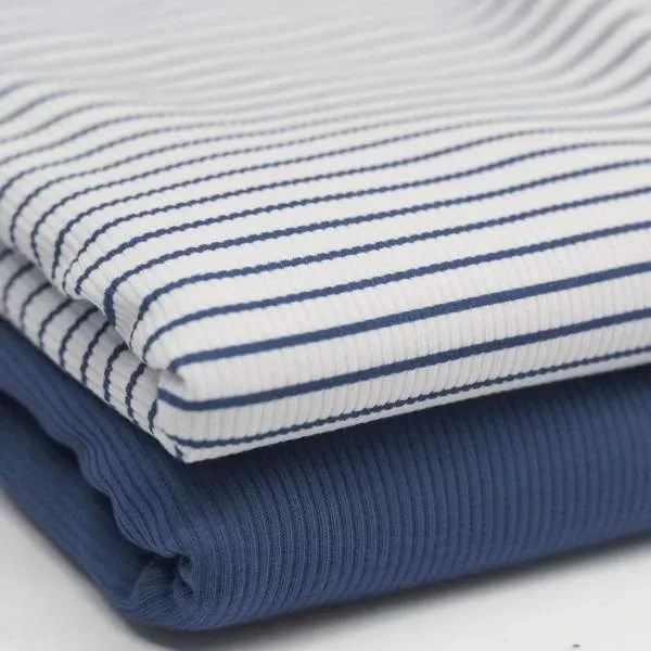 Rippstrick Jersey Streifen - jeansblau 002