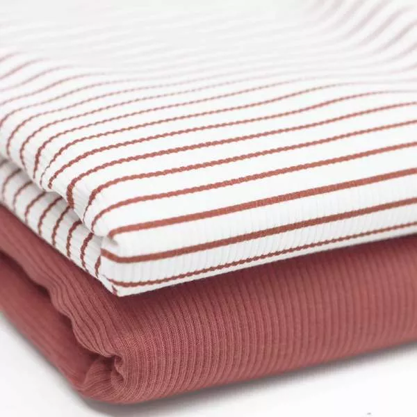 Rippstrick Jersey Streifen - lehmrosa puder 004