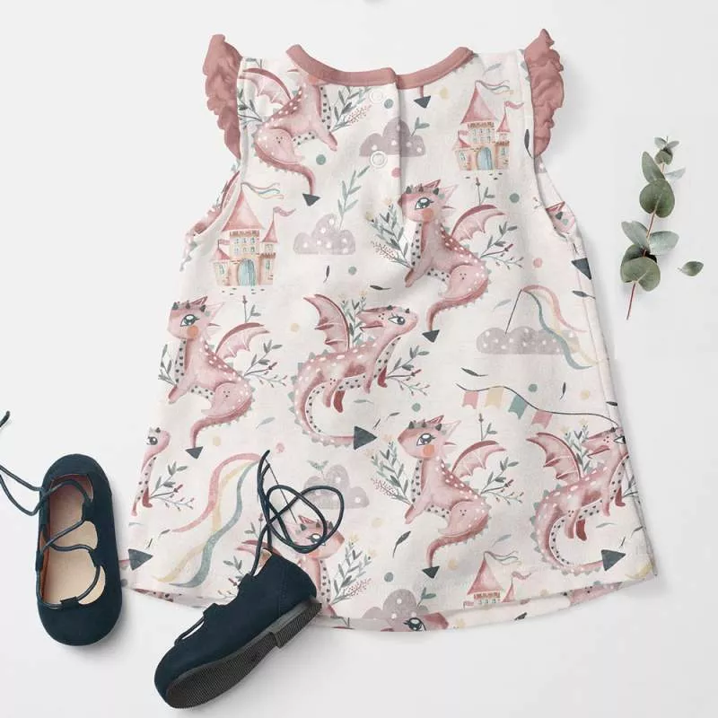 Jersey Stoff mit niedlichen Drachen in Aquarelloptik – elastischer Bio Baumwollstoff für Kinderkleidung und DIY Projekte