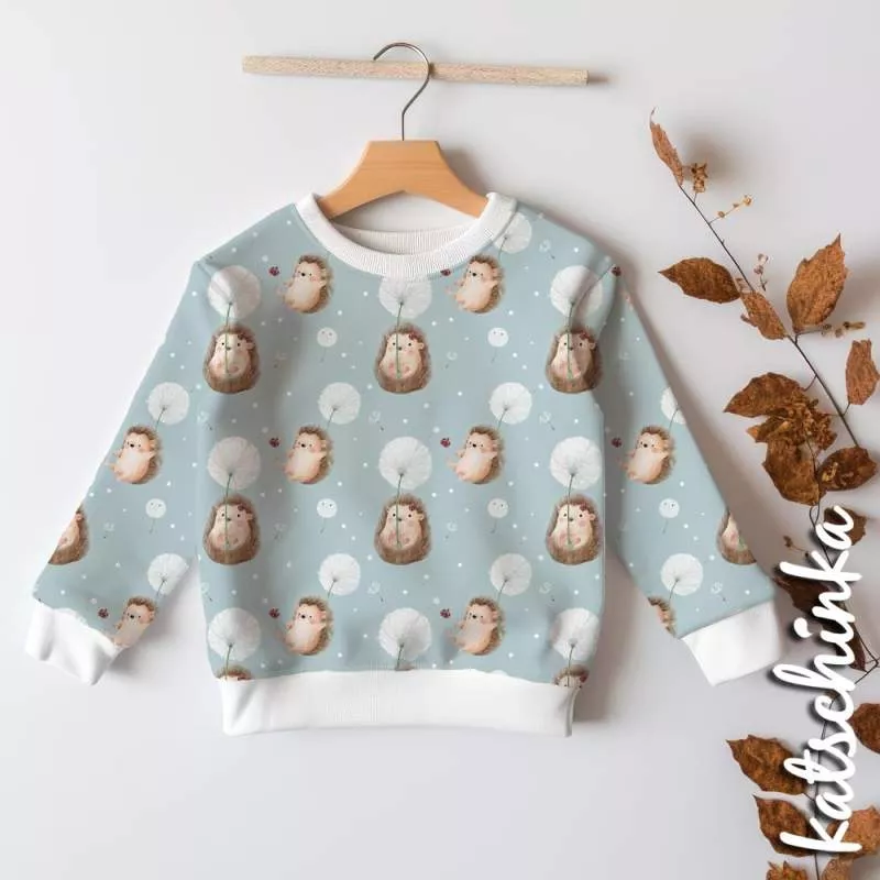 Kinderstoff Jersey mit Igeln und Pusteblumen – verspieltes Design als Meterware