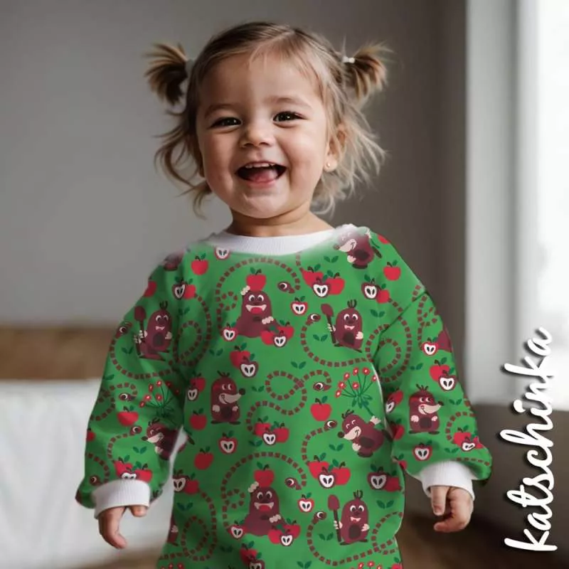 Bio Jersey Stoff „Oskars Apfelernte“ – Maulwurfspass | Kinderjersey Meterware von Lillestoff - Kopie