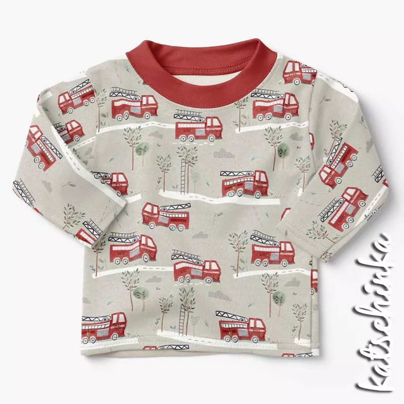 Kinderstoff Jersey mit Baustellenfahrzeugen – Kran, Bagger und Kipplaster als Meterware