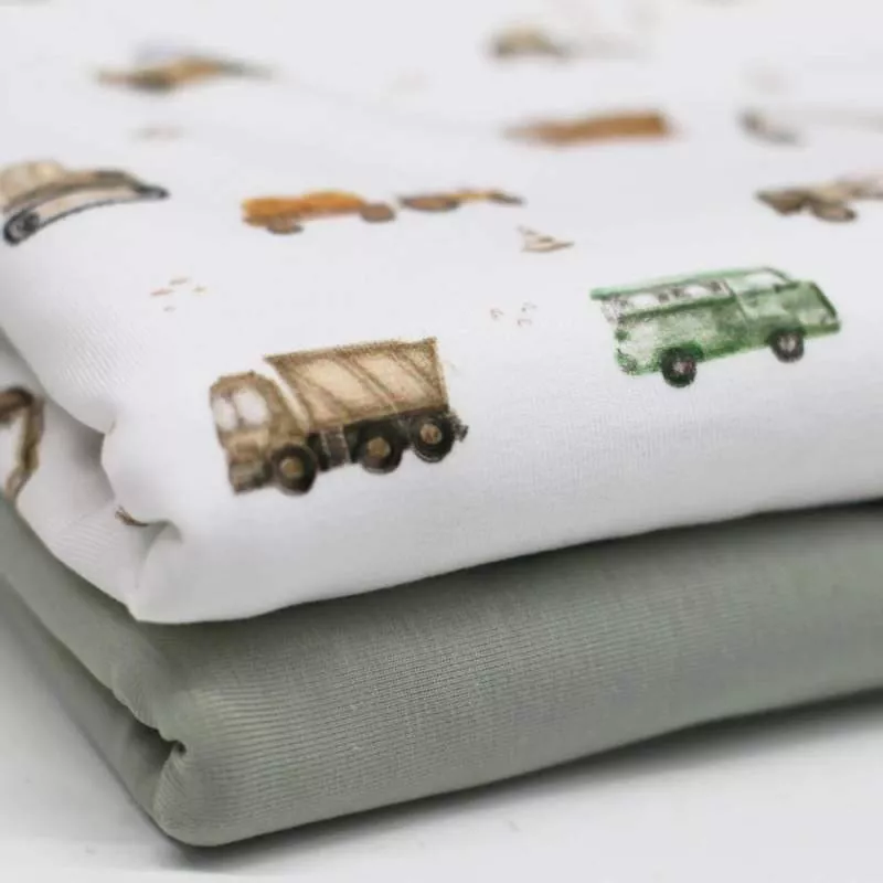 Kinder Jersey Stoff mit Automuster– elastischer Baumwollstoff für Baby- und Kinderbekleidung