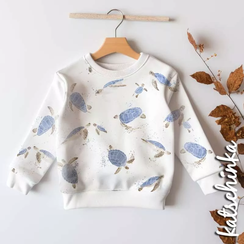 Baumwolljersey „Aquarel Schildkröten 0041“ – Kinderstoff mit Schildkröten| Jersey Meterware für Baby- & Kinderbekleidung
