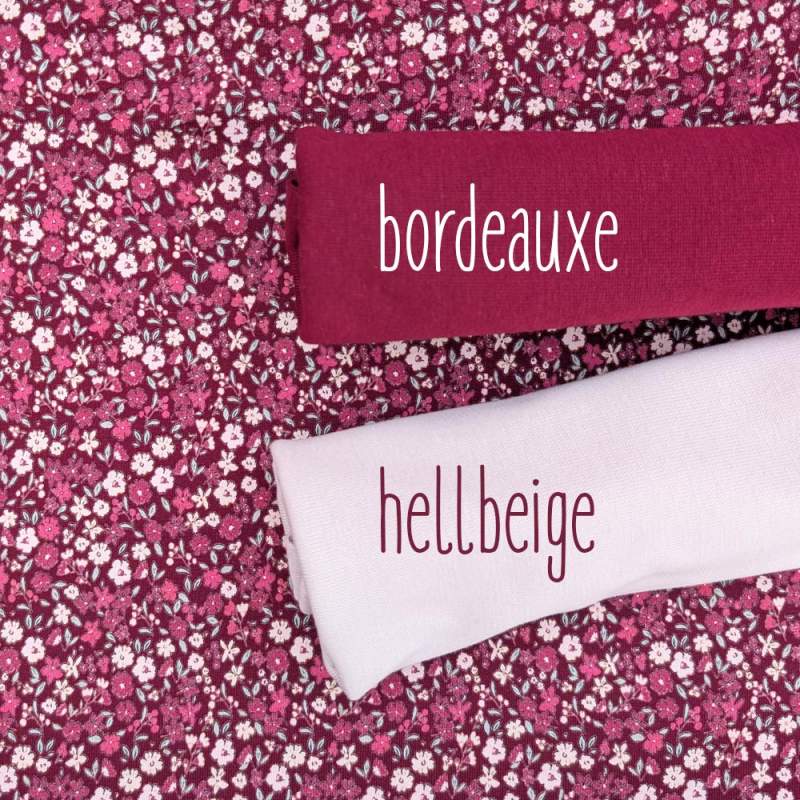 Jersey Baumwollstoff Hübsche Blume Bordeaux 6461 – Blumenstoff als Meterware