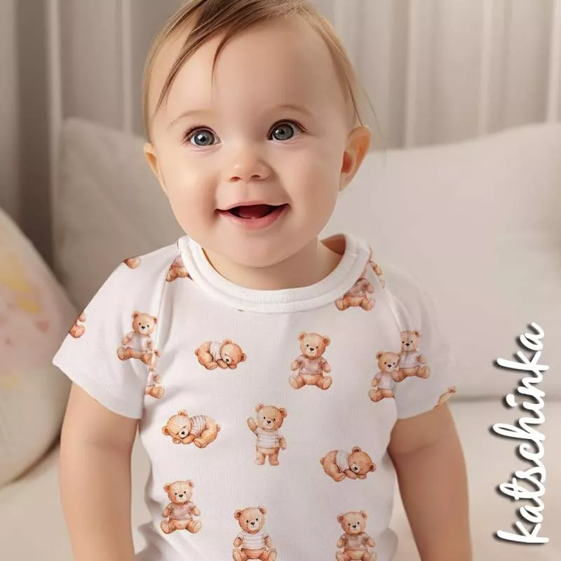Bären Jersey Stoff in Aquarelloptik – weicher Baumwolljersey Meterware für DIY Nähprojekte