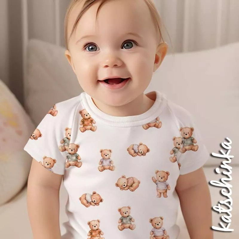 Bären Jersey Stoff in Aquarelloptik – weicher Baumwolljersey Meterware für DIY Nähprojekte