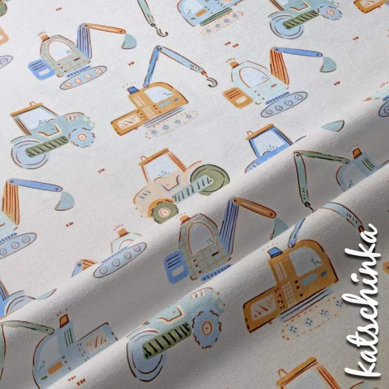 Kinder Jersey Stoff mit Treckermuster– elastischer Baumwollstoff für Baby- und Kinderbekleidung