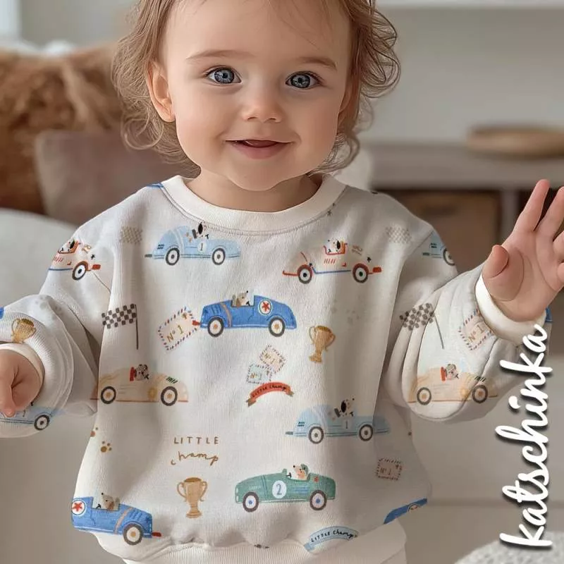 Baumwolljersey Hunderennen 2708 – Kinderstoff mit Bagger & Traktor | Meterware