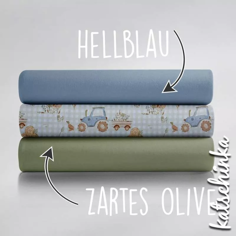 Traktor Jersey Stoff in Aquarelloptik – weicher Baumwolljersey Meterware für DIY Nähprojekte