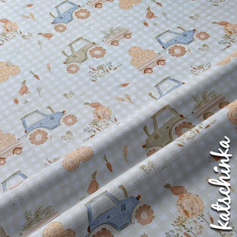 Kinder Jersey Stoff mit Treckermuster– elastischer Baumwollstoff für Baby- und Kinderbekleidung