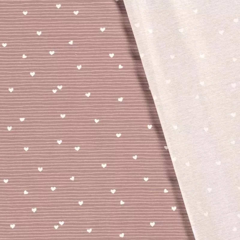 Baumwolljersey Kinderstoff Little Hearts Rosé 1703 – Jersey mit Herzen und Streifen | Meterware