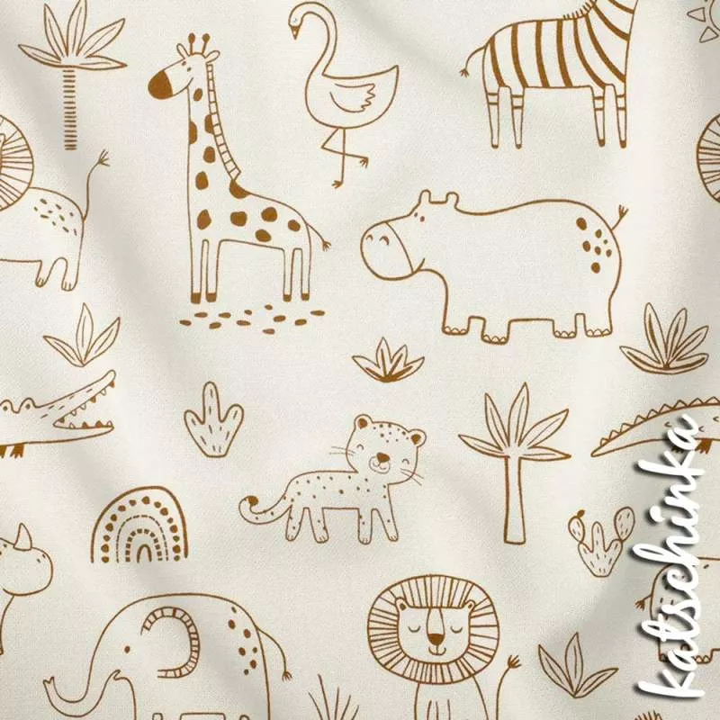 Kinder Jersey Stoff mit Safarimuster– elastischer Baumwollstoff für Baby- und Kinderbekleidung