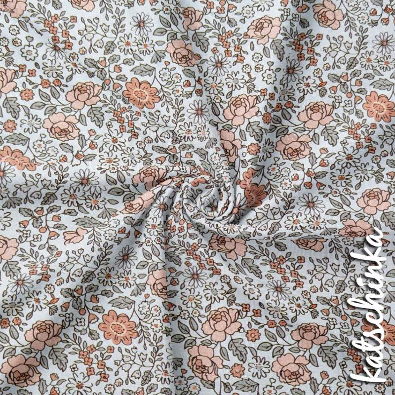 Jersey Baumwollstoff Gänseblümchenfeld kakao 6463 – Blumenstoff als Meterware