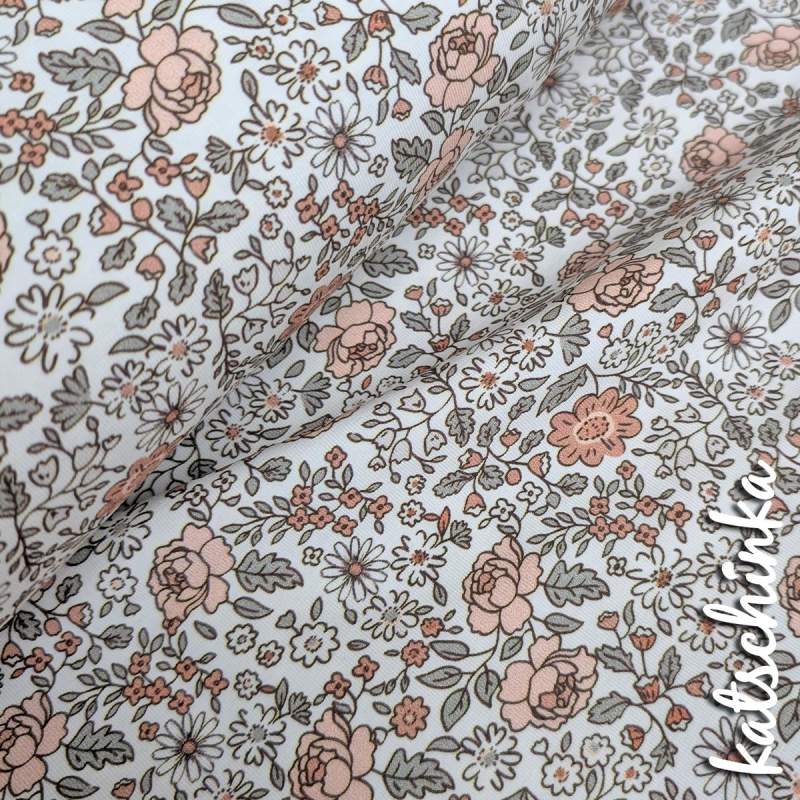 Jersey Baumwollstoff Gänseblümchenfeld kakao 6463 – Blumenstoff als Meterware