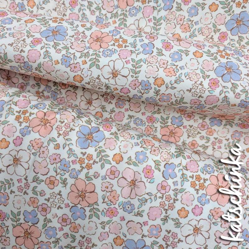 Jersey Baumwollstoff Sommergefühl nude rosa 6462 – Blumenstoff als Meterware