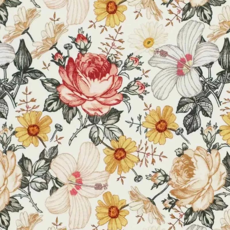 Jersey Stoff Englischer Garten 250 ecru – Blumenstoff als Meterware