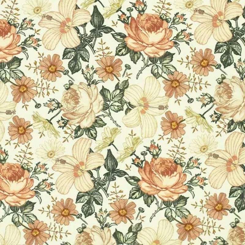 Jersey Stoff Englischer Garten creme 240 – Blumenstoff als Meterware