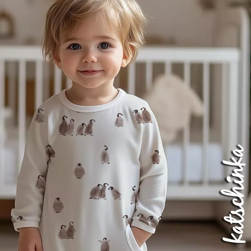 Baumwolljersey „Pinguin Gang“ – Kinderstoff mit Pinguinen | Jersey Meterware für Baby- & Kinderbekleidung