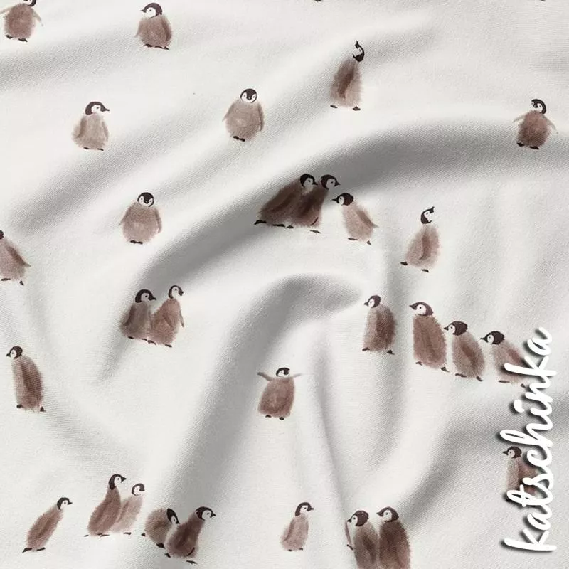 Baumwolljersey „Pinguin Gang“ – Kinderstoff mit Pinguinen | Jersey Meterware für Baby- & Kinderbekleidung