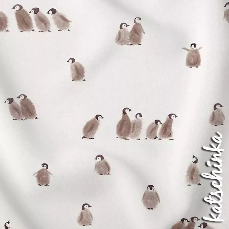 Baumwolljersey Stoff Pinguin Gang mit handgemaltem Pinguin-Motiv für Baby- und Kinderbekleidung