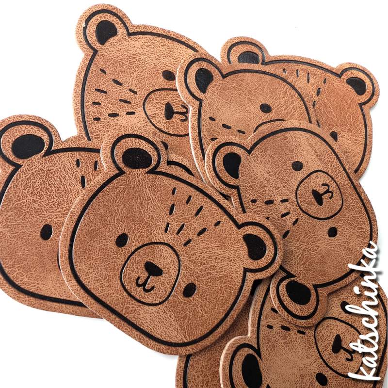Kunstleder Label aufbügelbar / Aufnäher - kleiner Bär