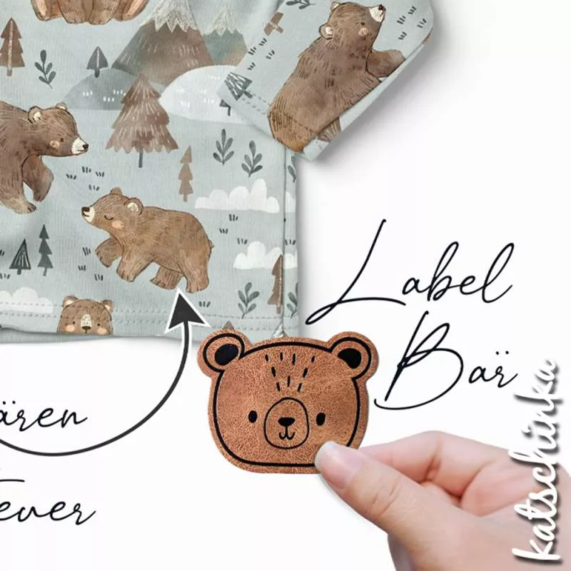 Kunstleder Label aufbügelbar / Aufnäher - kleiner Bär
