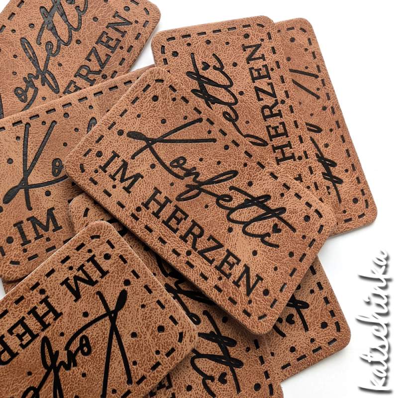 Kunstleder Label aufbügelbar / Aufnäher - Konfetti im Herzen