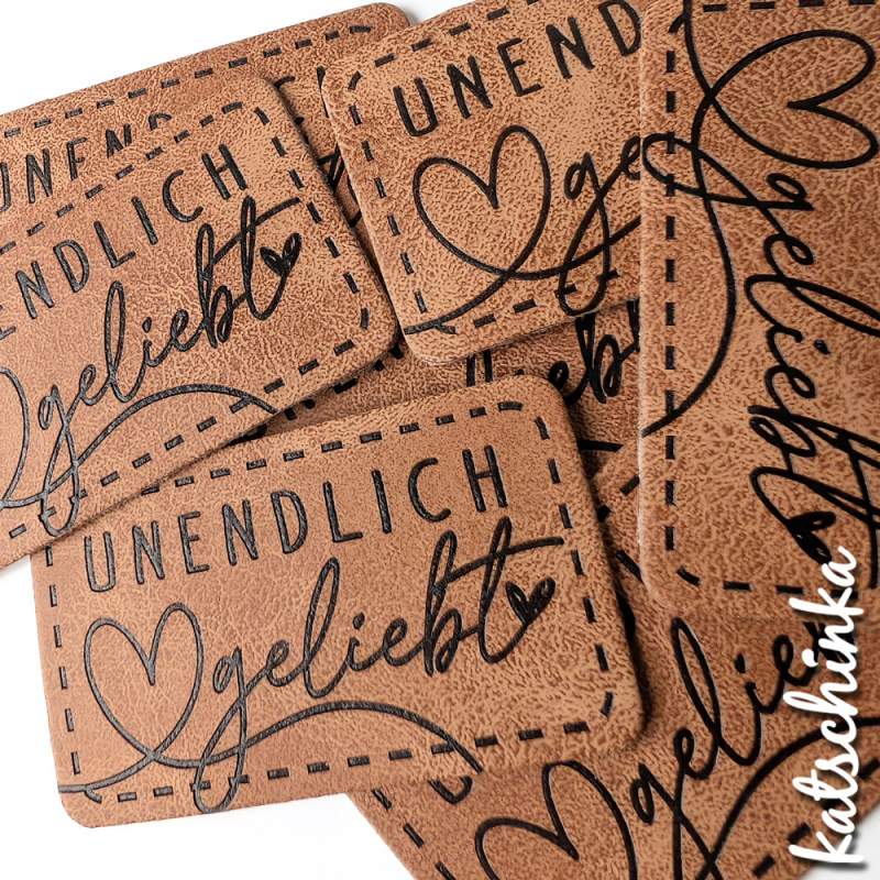 Kunstleder Label aufbügelbar / Aufnäher - unendlich geliebt