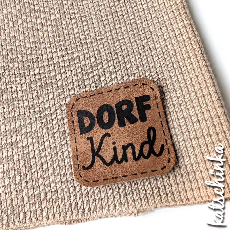 Kunstleder Label aufbügelbar / Aufnäher - DorfKind (quadratisch)