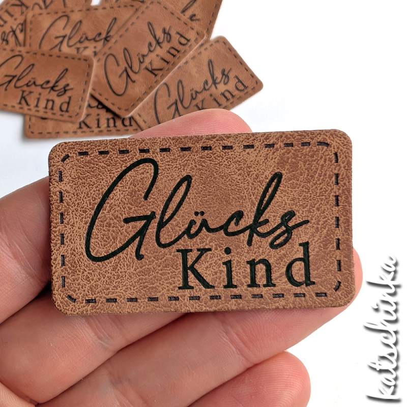 Kunstleder Label aufbügelbar / Aufnäher - Glückskind