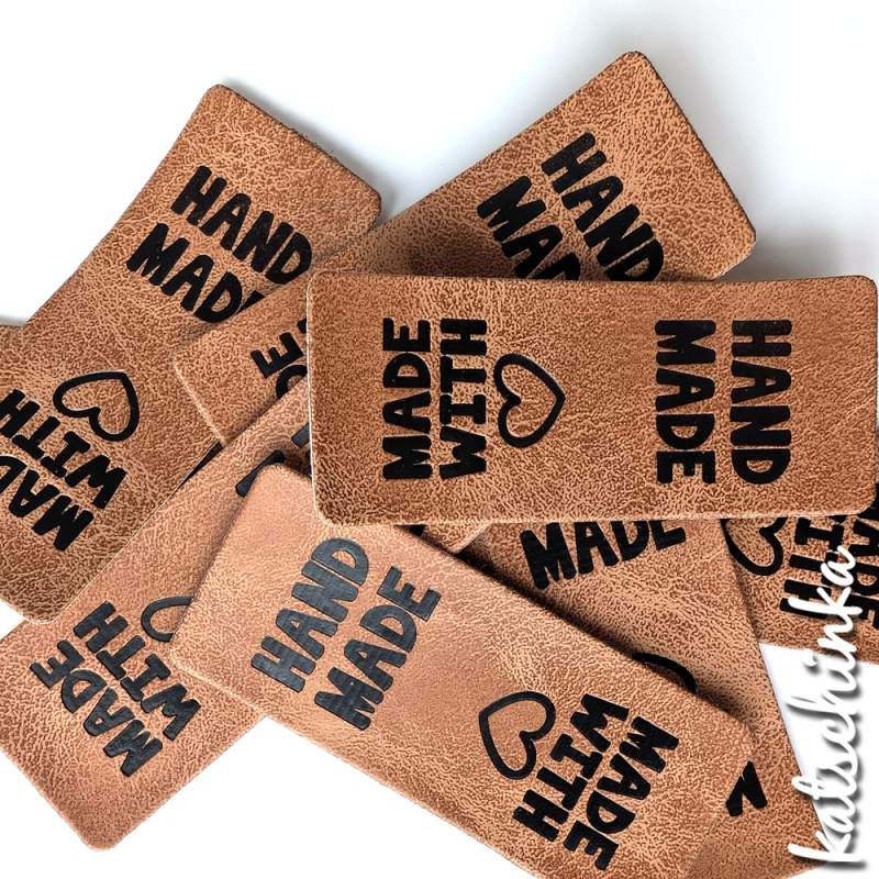 2 in 1 Knick-Falt Kunstleder Label - Handmade + Made with Love