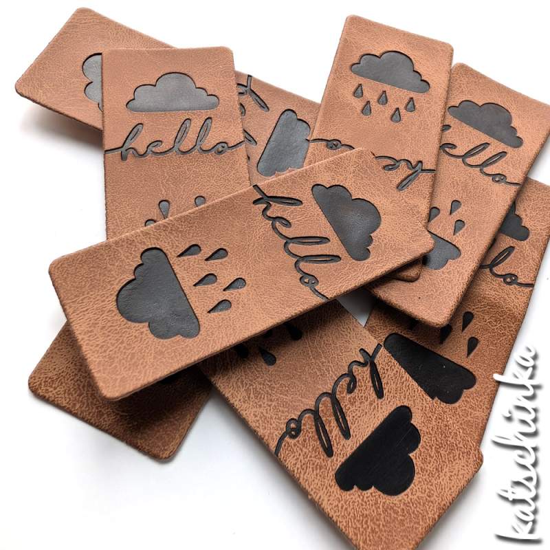 2 in 1 Knick-Falt Kunstleder Label - Hello Wolke + Wolke