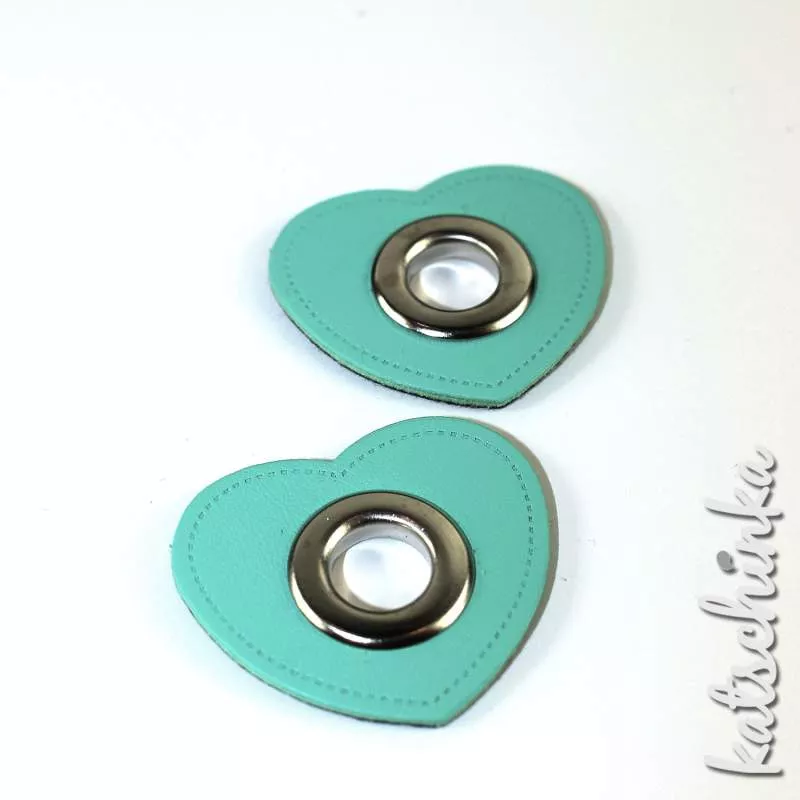 #Ösenpatches, Ösen auf mint Kunstleder | Herz 10 mm | 2er
