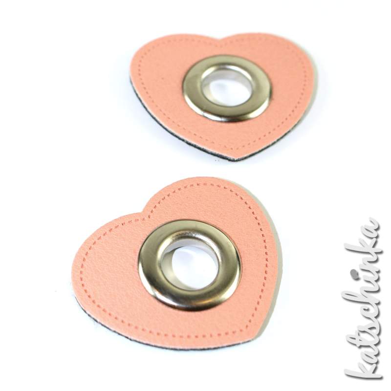 #Ösenpatches, Ösen auf peach Kunstleder | Herz 10 mm | 2er