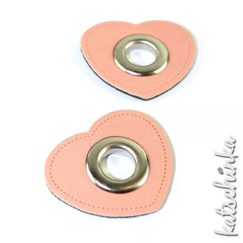 #Ösenpatches, Ösen auf peach Kunstleder | Herz 10 mm | 2er