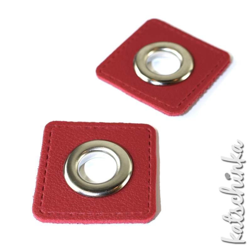 #Ösenpatches, Ösen auf bordeaux Kunstleder | Quadrat 10 mm | 2er - Kopie