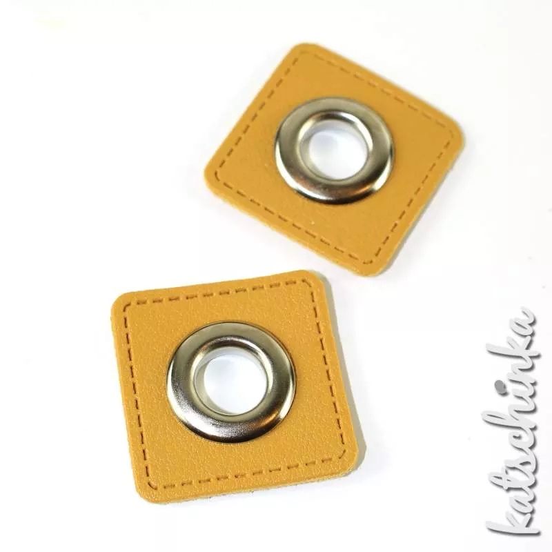 #Ösenpatches, Ösen auf senf Kunstleder | Quadrat 10 mm | 2er