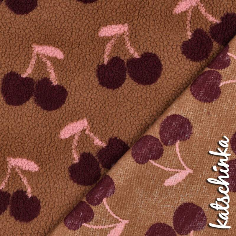 Teddyplüsch Kirschen braun 01953.008 | Teddystoff | Teddy Plüschstoff