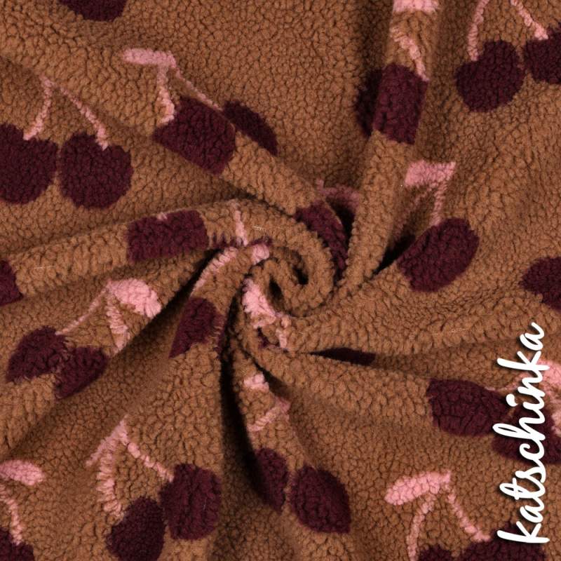 Teddyplüsch Kirschen braun 01953.008 | Teddystoff | Teddy Plüschstoff