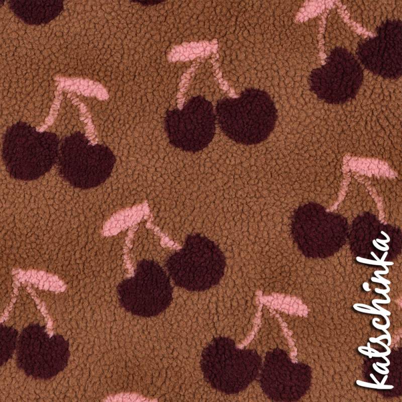 Teddyplüsch Kirschen braun 01953.008 | Teddystoff | Teddy Plüschstoff