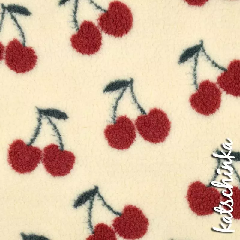Teddyplüsch Kirschen ecru 01953.001 | Teddystoff | Teddy Plüschstoff