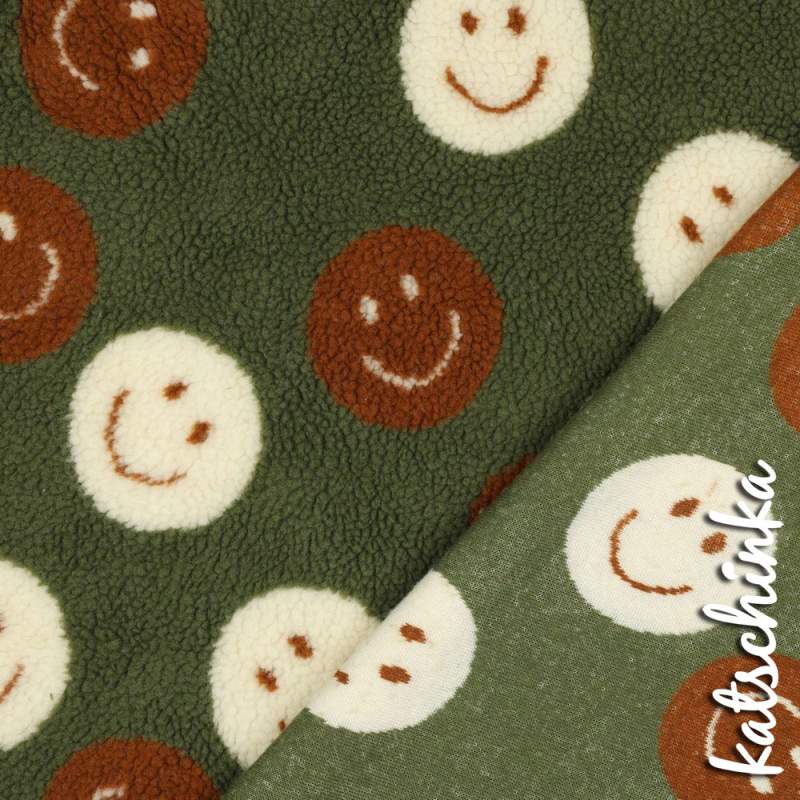 Teddyplüsch Smileys olive 05674.005 | Teddystoff | Teddy Plüschstoff