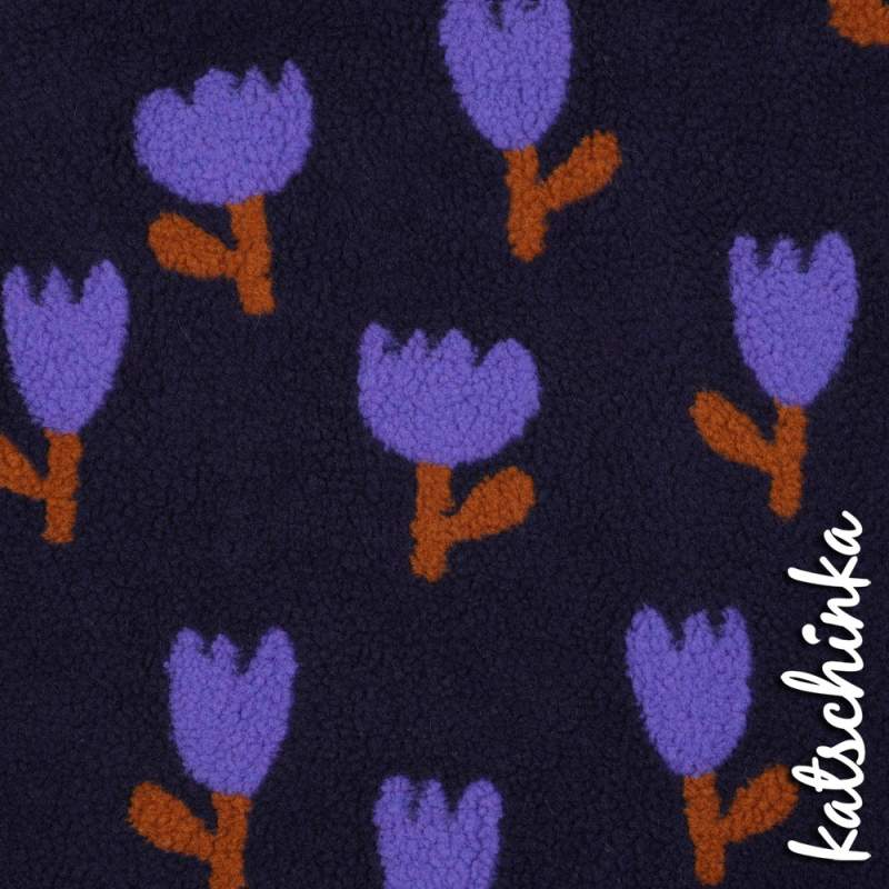 Teddyplüsch Tulpen dunkelblau 5639.007 | Teddystoff | Teddy Plüschstoff