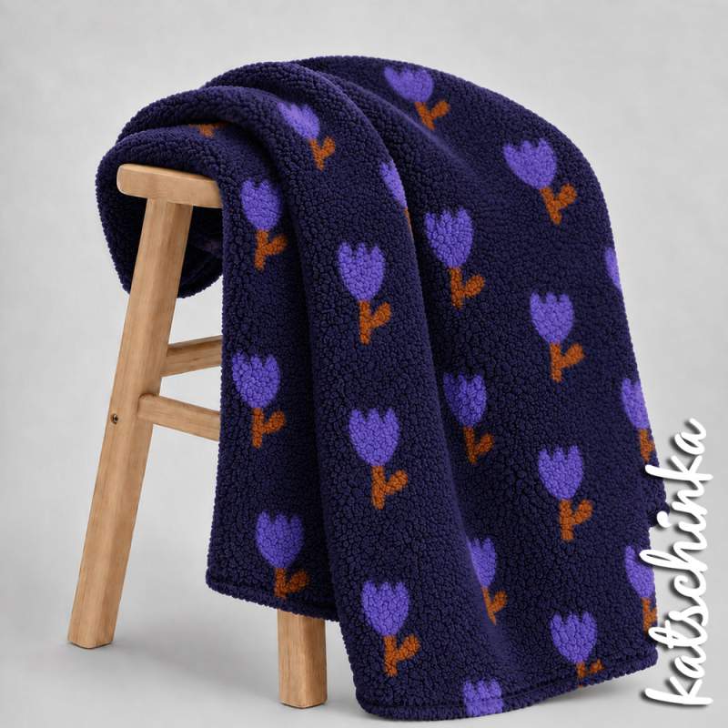 Teddyplüsch Tulpen dunkelblau 5639.007 | Teddystoff | Teddy Plüschstoff