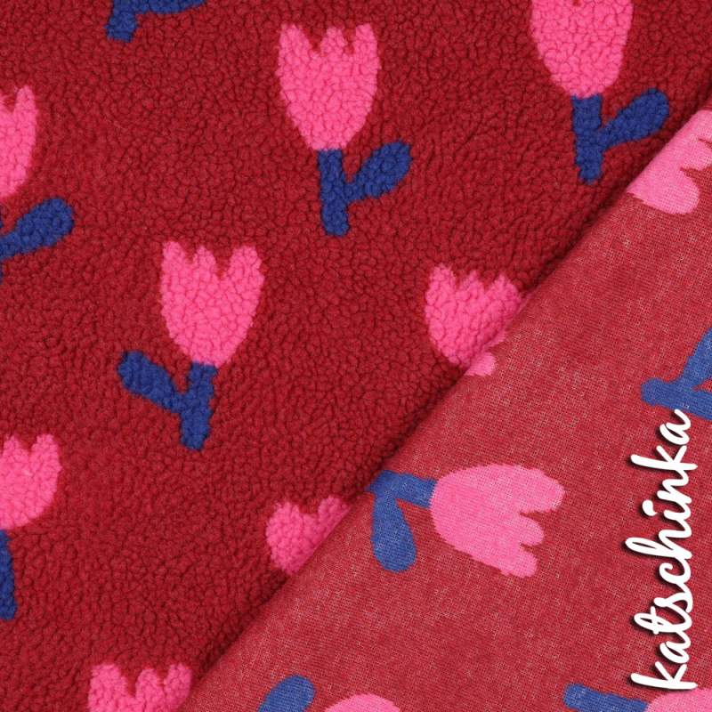 Teddyplüsch Tulpen dunkelrot 5639.002 | Teddystoff | Teddy Plüschstoff