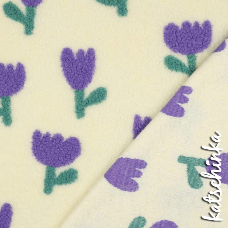 Teddyplüsch Tulpen ecru 5639.001 | Teddystoff | Teddy Plüschstoff