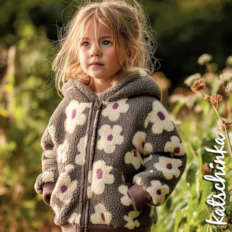 Teddyplüsch Blumen taupe 03716.004 | Teddystoff | Teddy Plüschstoff