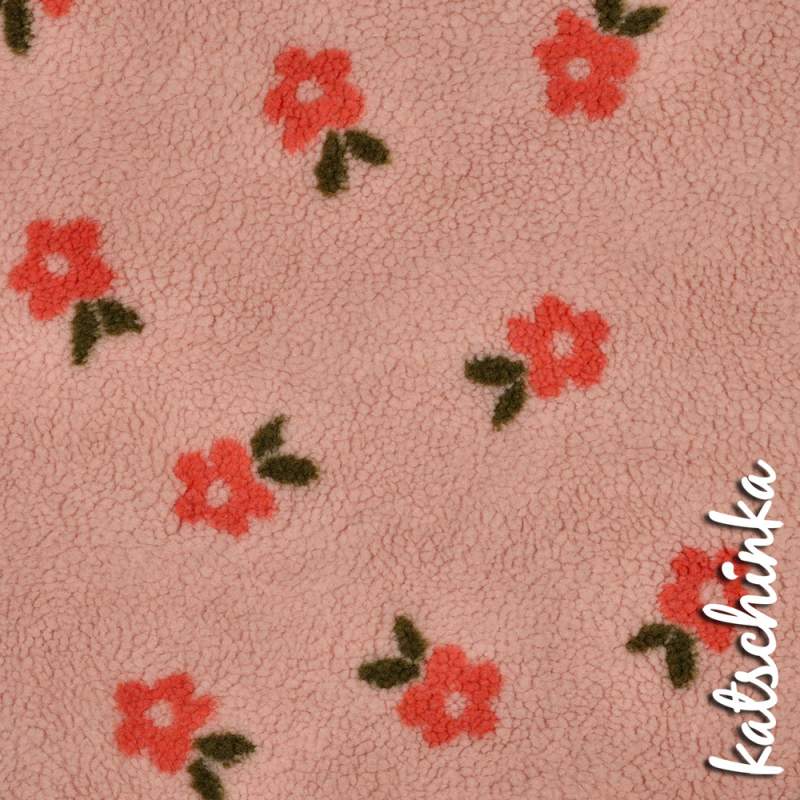 Teddyplüsch Blumen hellrosa 08034.004 | Teddystoff | Teddy Plüschstoff